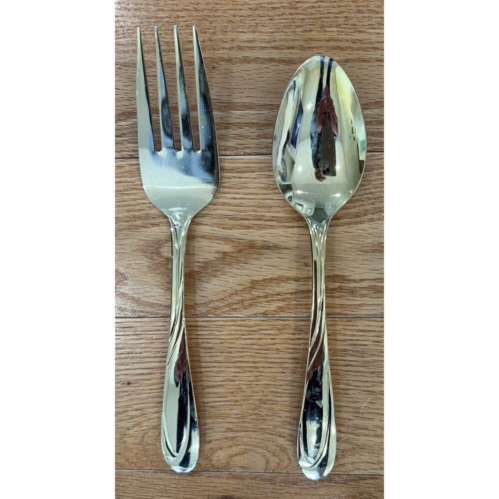 Farberware Noveau Serving Spoon & Fork Gold Electroplated